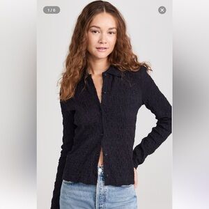 Women’s Vince Crinkle Button Front Blouse Top XS Black Long Sleeve NWT $225